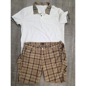 H&M Mens Pants Shirt‎ 36 Brown Plaid Skinny Fit Stretch Casual Flat Front Check